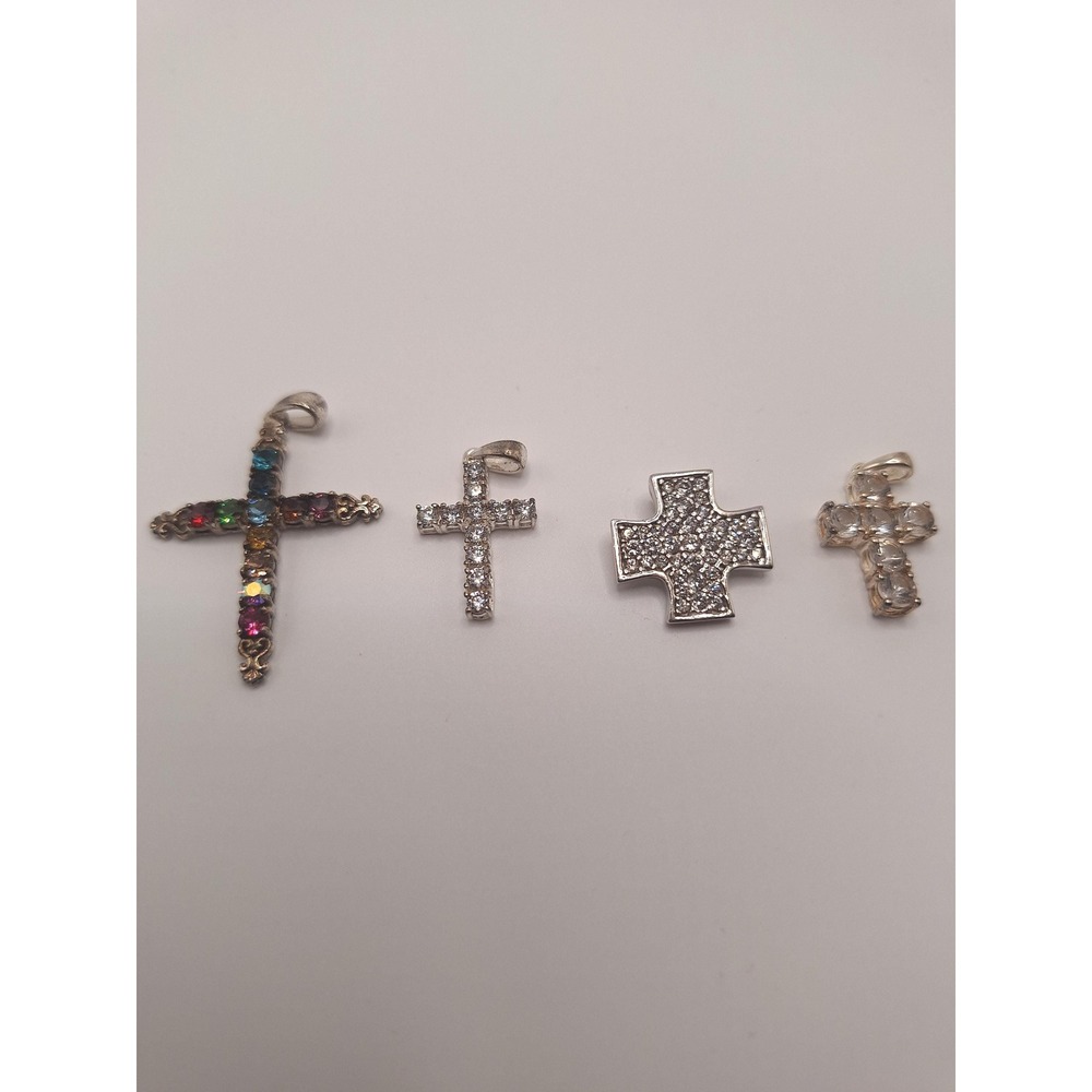 Cross pendants Austrian crystal cubic zirconia white topaz  in sterling silver
